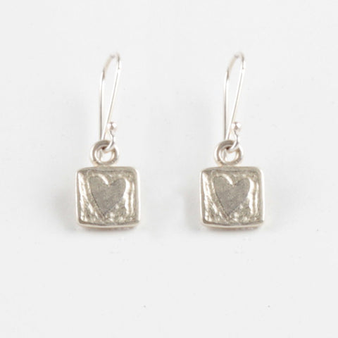 Heart Tile Earrings - Silver