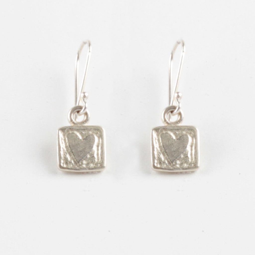 Heart Tile Earrings - Silver